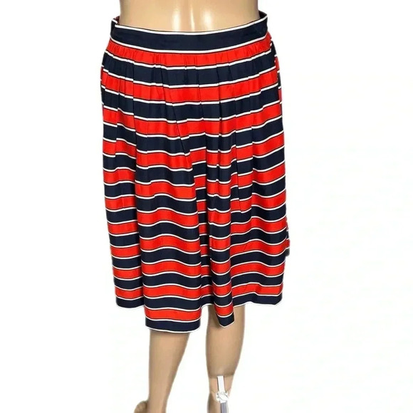 J. CREW 100% Silk Skirt A Line Pleated Retro Style Navy Red Stripe Pleats Sz 2 - Picture 4 of 13